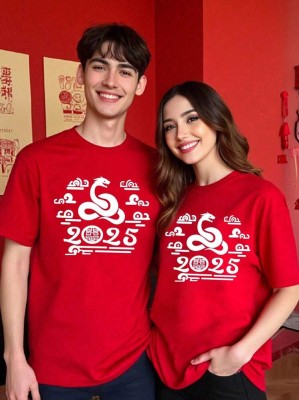 Czerwony t-shirt unisex nadruk (M)