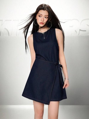 Granatowa asymetryczna sukienka (L)