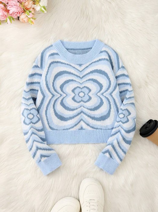 Niebieski luźny sweter wzór (10L)