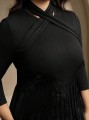 Czarna sukienka midi rękaw 3/4 (0XL)