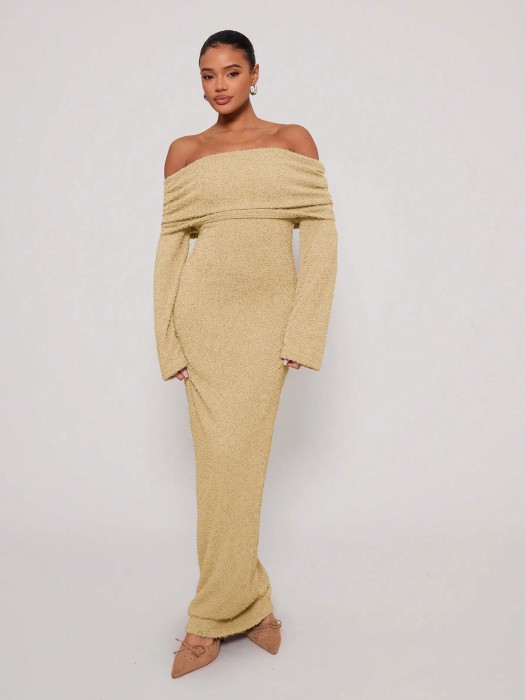 Beżowa sukienka długi rękaw (L)