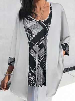 Szara bluzka kontrastowa wstawka (0XL)