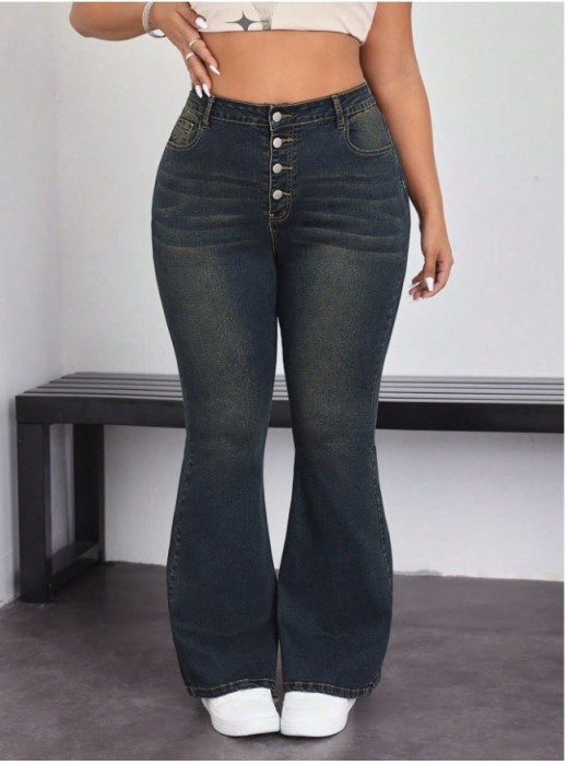 Niebieskie jeansy flare guziki (0XL)