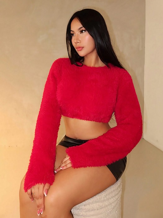 Czerwony krótki sweter (XL)