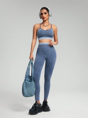 Niebieskie legginsy wysoki stan (S)