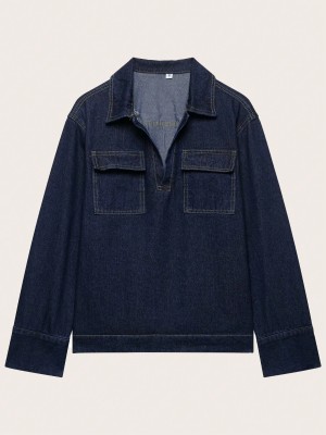 Jeansowa bluzka kieszenie (M)