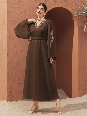 Brązowa sukienka midi pasek (S)