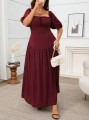 Burgundowa sukienka maxi marszczenia (1XL)