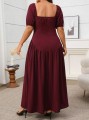Burgundowa sukienka maxi marszczenia (1XL)