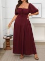 Burgundowa sukienka maxi marszczenia (1XL)