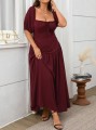 Burgundowa sukienka maxi marszczenia (1XL)