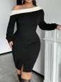 Czarna dzianinowa sukienka guziki (0XL)