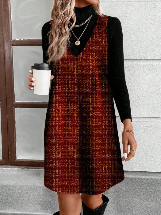 Wzorzysta sukienka v neck (S)