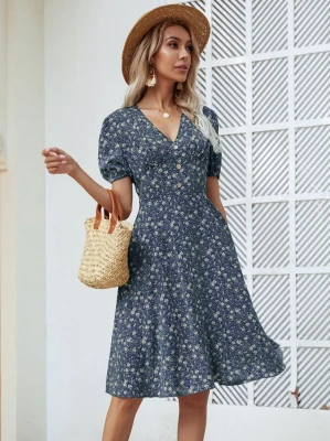 Granatowa sukienka wzór (S)