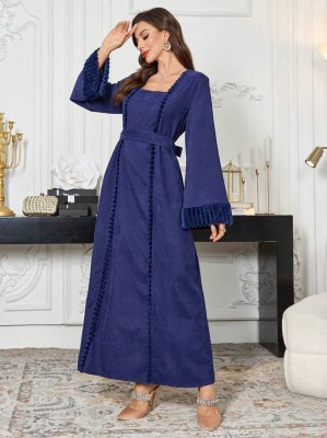 Sztruksowa sukienka długie rękawy pasek (L)