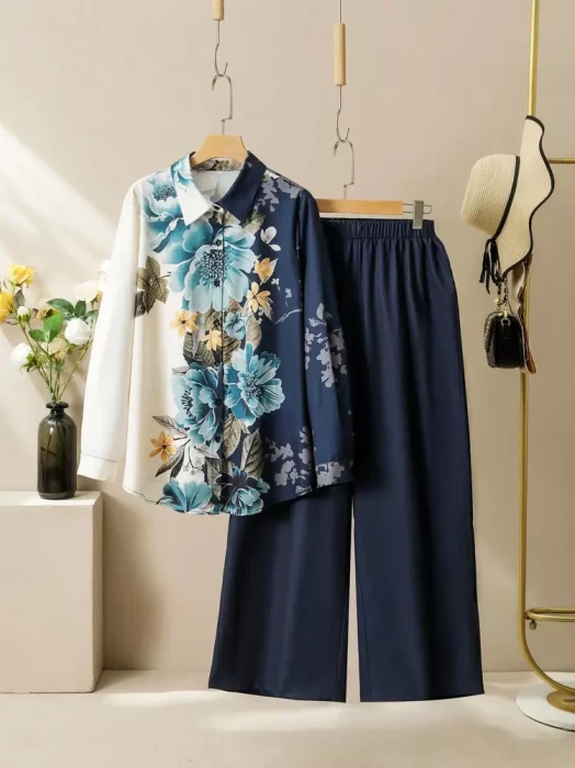 Kolorowy komplet spodnie koszula (1XL)