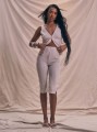 Beżowe prążkowane legginsy (S)