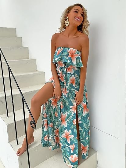 Zielona sukienka wzór falbana (L)