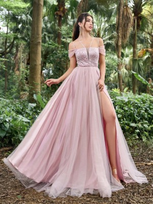 Tiulowa sukienka maxi cekiny (XL)