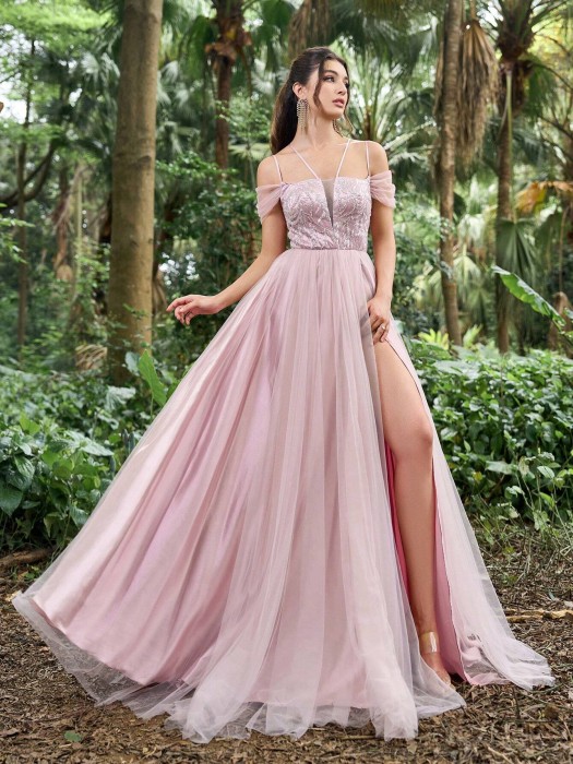 Tiulowa sukienka maxi cekiny (XL)
