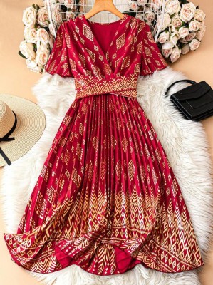 Czerwona sukienka wzór wiązanie (S)