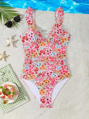 Biały strój kąpielowy kwiaty (M)