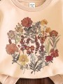Beżowa bluza nadruk kwiaty (9-12L)