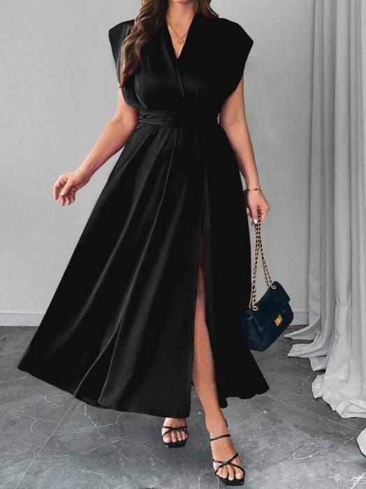 Czarna maxi sukienka satynowa (1XL)