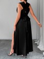Czarna maxi sukienka satynowa (1XL)