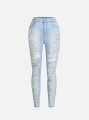 Jasnoniebieskie jeansowe rurki dziury (10L)