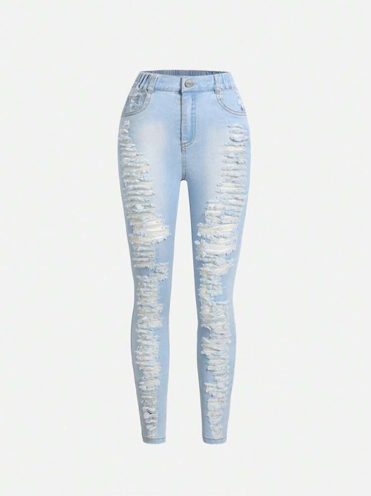 Jasnoniebieskie jeansowe rurki dziury (10L)