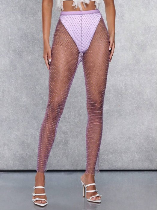 Liliowe legginsy cyrkonie (S)