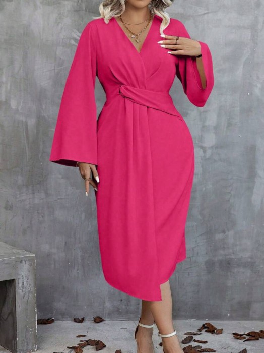 Różowa sukienka szerokie rękawy (0XL)