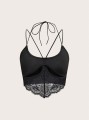 Czarny top cut out koronka (M)