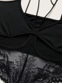 Czarny top cut out koronka (M)