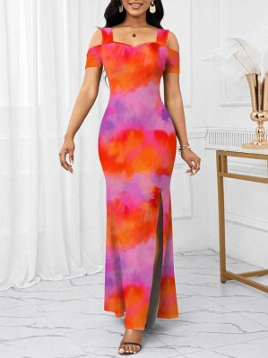 Kolorowa sukienka maxi wzór (XL)