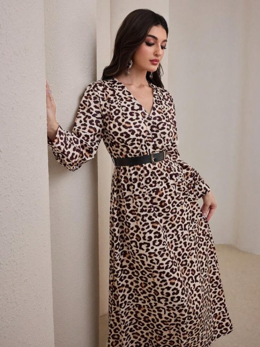 Wzorzysta sukienka midi pasek (L)