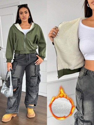 Ocieplana kurtka khaki kaptur (0XL)