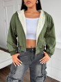 Ocieplana kurtka khaki kaptur (0XL)