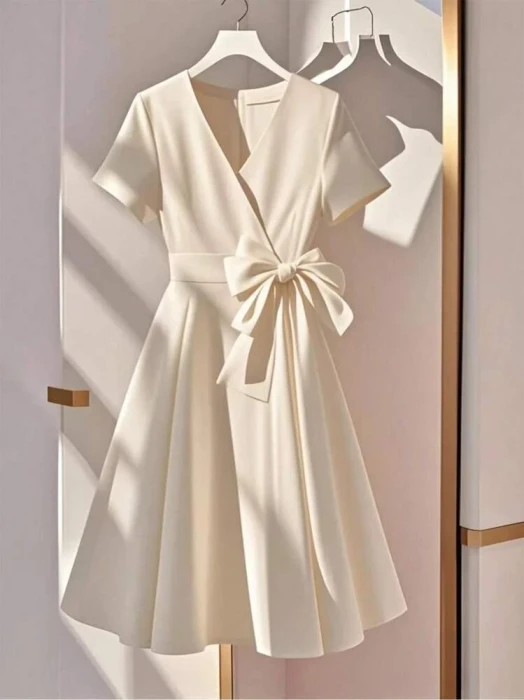 Ecru sukienka midi wiązanie (S)