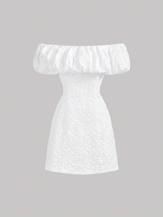 Biała sukienka mini odkryte ramiona (L)