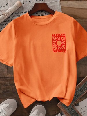 Pomarańczowy jaskrawy t-shirt nadruk (L)