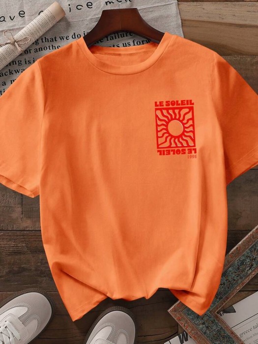 Pomarańczowy jaskrawy t-shirt nadruk (L)