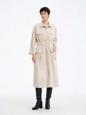 Jasnobeżowa sukienka kieszenie (L)