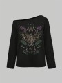 Czarna koszulka rękaw 3/4 nadruk (4XL)