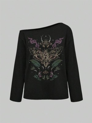 Czarna koszulka rękaw 3/4 nadruk (4XL)