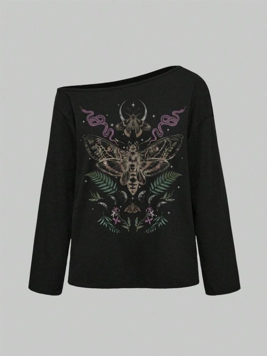 Czarna koszulka rękaw 3/4 nadruk (4XL)
