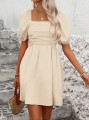 Beżowa sukienka mini marszczenia (XL)