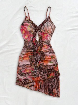 Wzorzysta mini sukienka ramiączka (M)