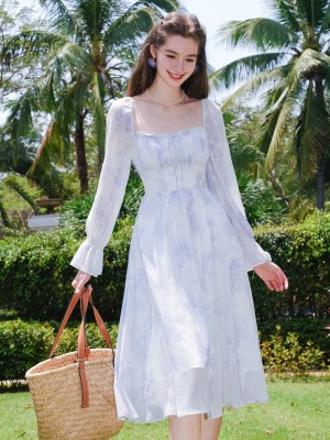 Midi sukienka długie rękawy (L)